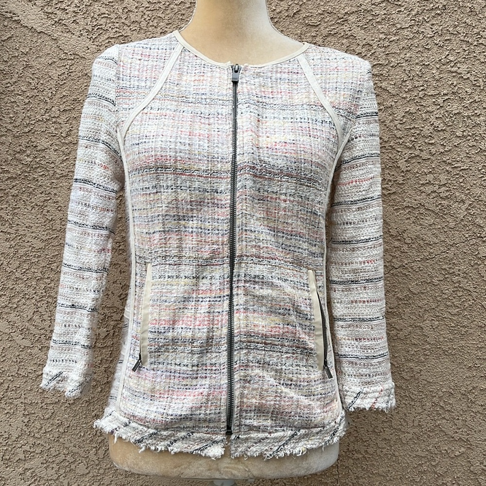 Nic + Zoe zip up multicolor textured pastel tweed blazer